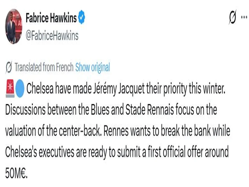 RMC：切尔西预计5000万欧报价雅凯，他们已经腾出外租名额